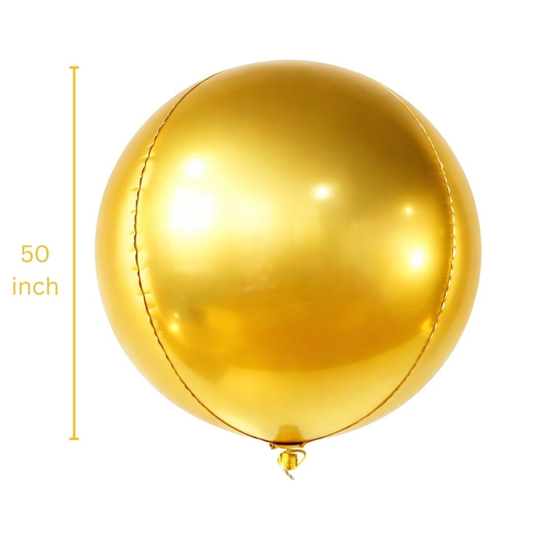 Large Gold Mirror Orbz Foil Balloon 50 Inches | Premium Metallic Sphere Balloon | Helium Supported Party Decoration for Birthday, Anniversary & Events