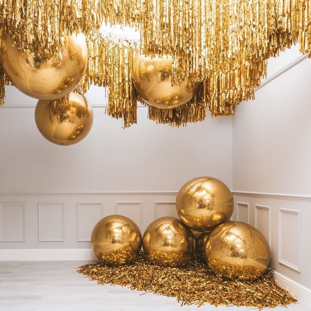 Large Gold Mirror Orbz Foil Balloon 50 Inches | Premium Metallic Sphere Balloon | Helium Supported Party Decoration for Birthday, Anniversary & Events