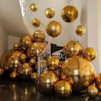 Large Gold Mirror Orbz Foil Balloon 50 Inches | Premium Metallic Sphere Balloon | Helium Supported Party Decoration for Birthday, Anniversary & Events