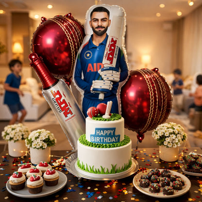 Cricket Bat & Ball Foil Balloon Set of 5 | Sports Theme Party Balloons | Kids Birthday Cricket Decoration Kit