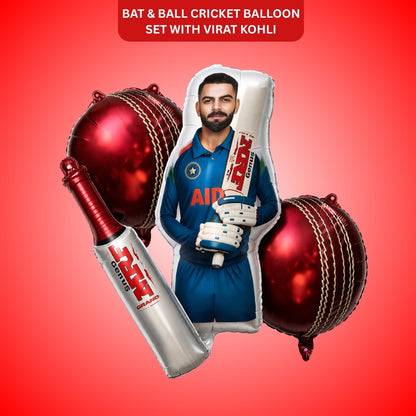 Cricket Bat & Ball Foil Balloon Set of 5 | Sports Theme Party Balloons | Kids Birthday Cricket Decoration Kit