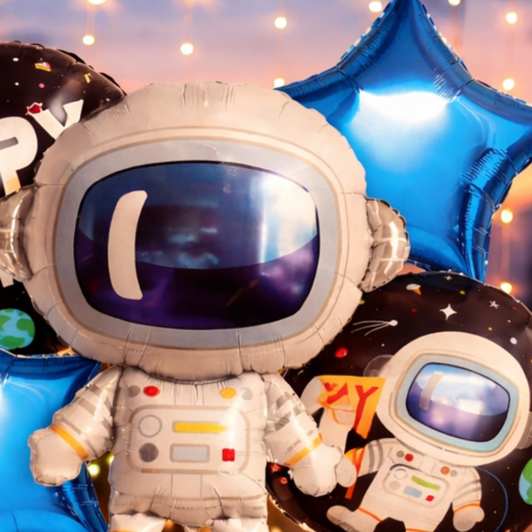Space Theme Foil Balloon Set of 5 | Astronaut & Galaxy Balloons | Kids Birthday Space Party Decoration Kit