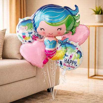 Mermaid Theme Helium Filled Balloon Bouquet Set of 5