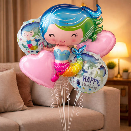 Mermaid Theme Helium Filled Balloon Bouquet Set of 5