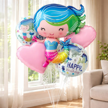 Mermaid Theme Helium Filled Balloon Bouquet Set of 5