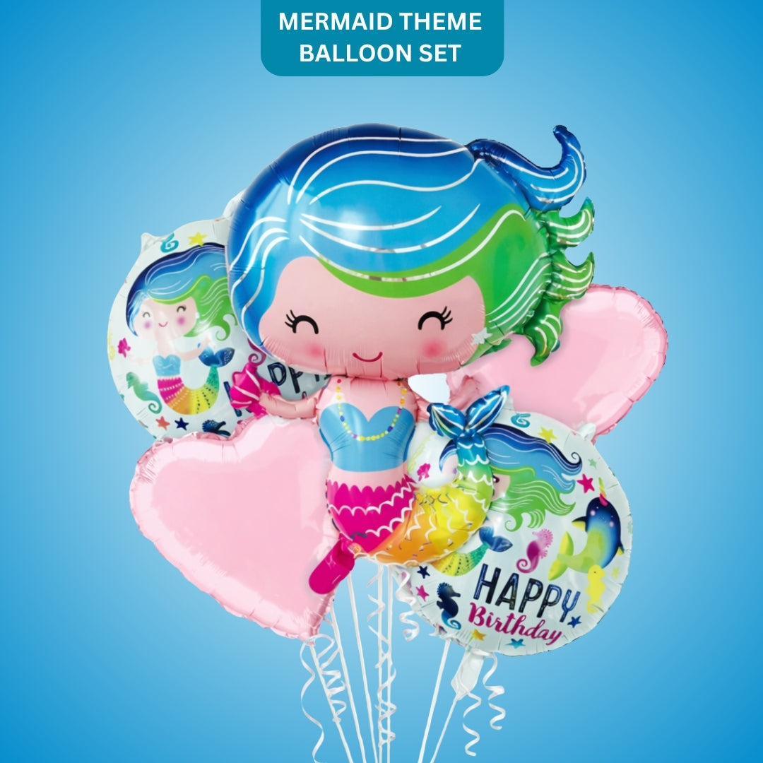 Mermaid Theme Helium Filled Balloon Bouquet Set of 5