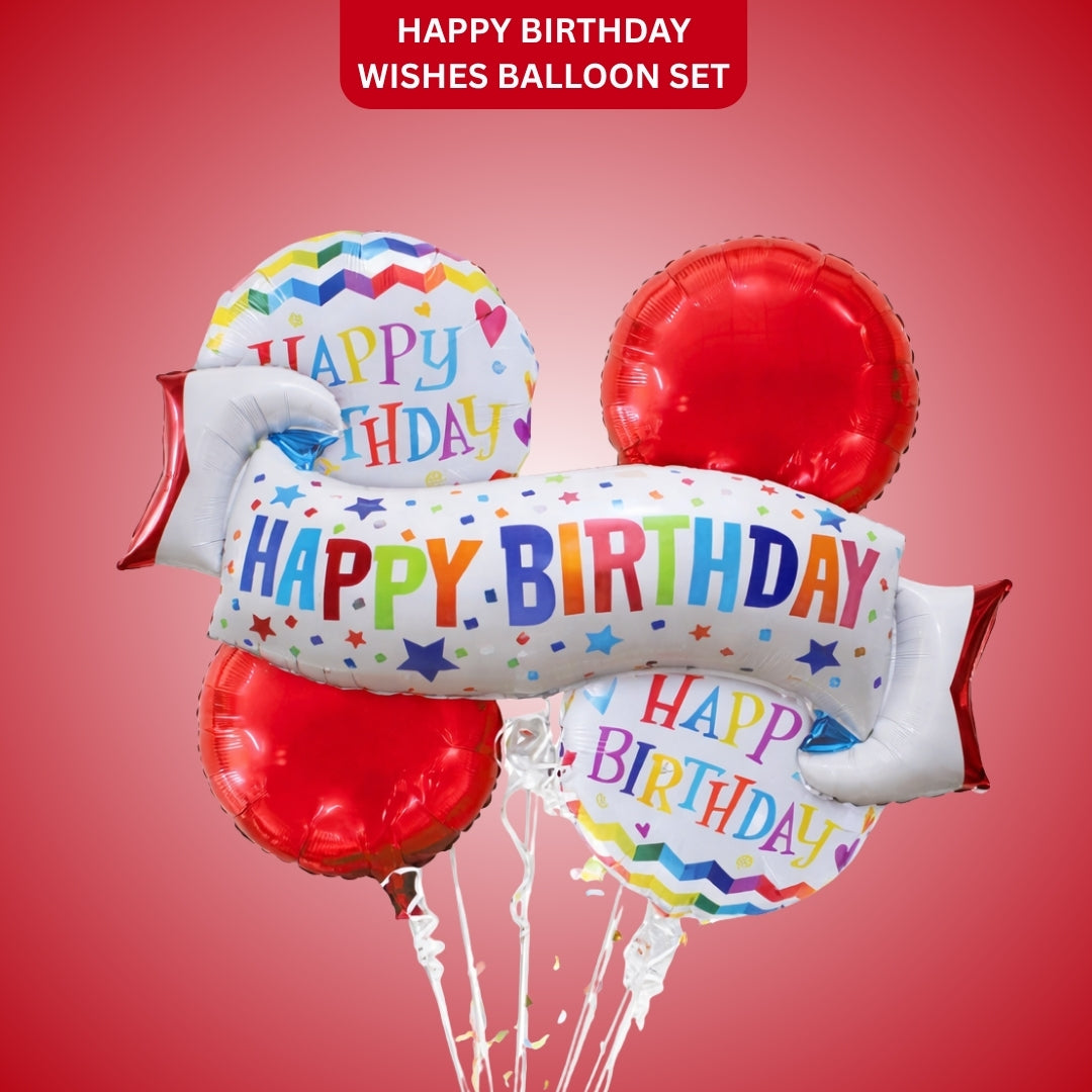 Happy Birthday Wishes Flag Banner Helium Filled Balloon Bouquet Set of 5