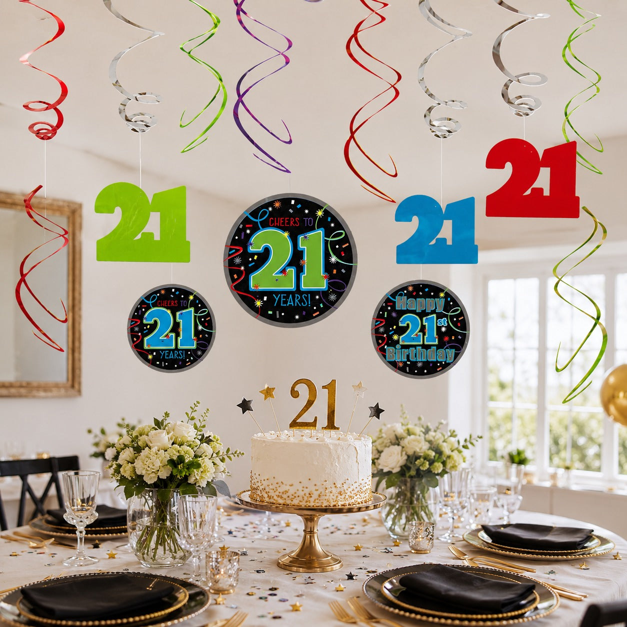 21st Birthday Hanging Swirl Decorations - 12Pc