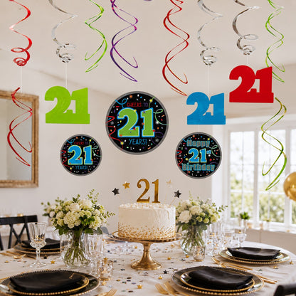 21st Birthday Hanging Swirl Decorations - 12Pc
