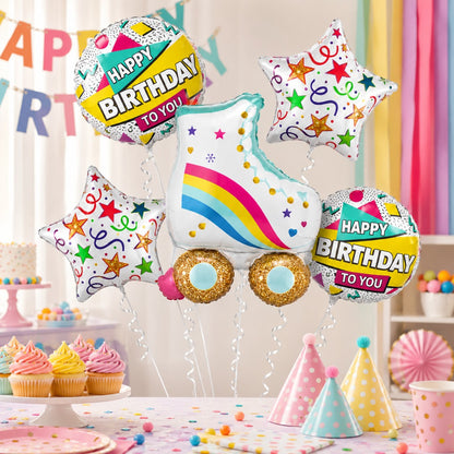 Roller Skate Happy Birthday Foil Balloon Bouquet Set