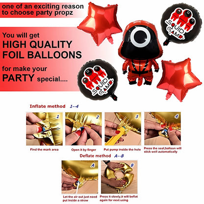 Squid Game Theme Foil Balloon Set - Helium Quality - 18 inches - 5PC