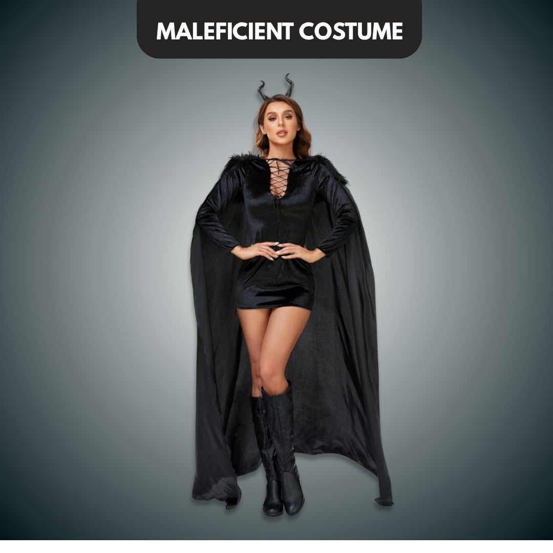 Maleficent Velvet Costume with Cape and Headband