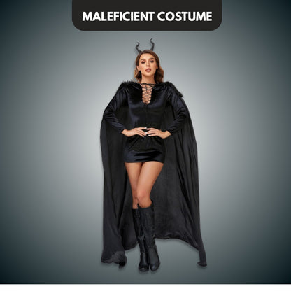 Maleficent Velvet Costume with Cape and Headband