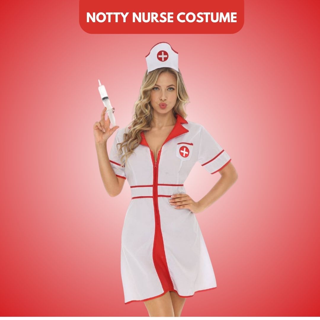 Notty Nurse Costume w/Headgear and Syringe for Adult - Size L
