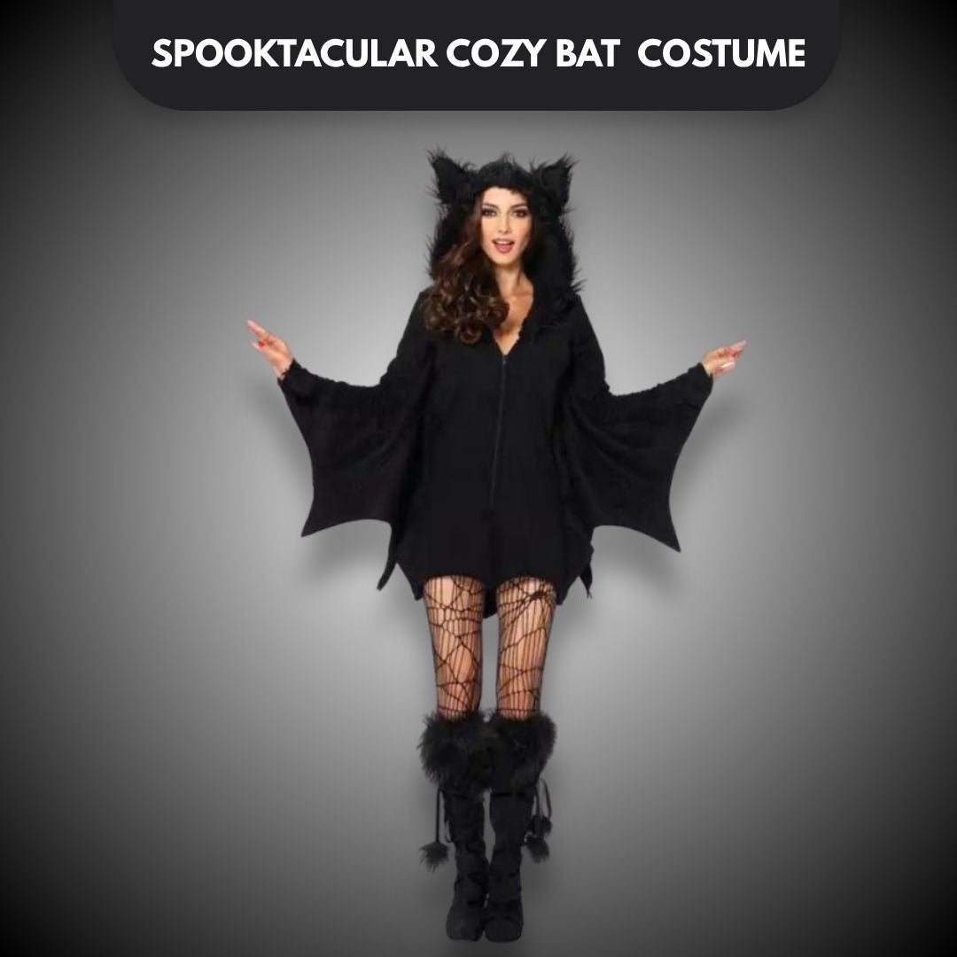 Spooktacular Cozy Bat Adult Jumpsuit Costume for Woman with Hood