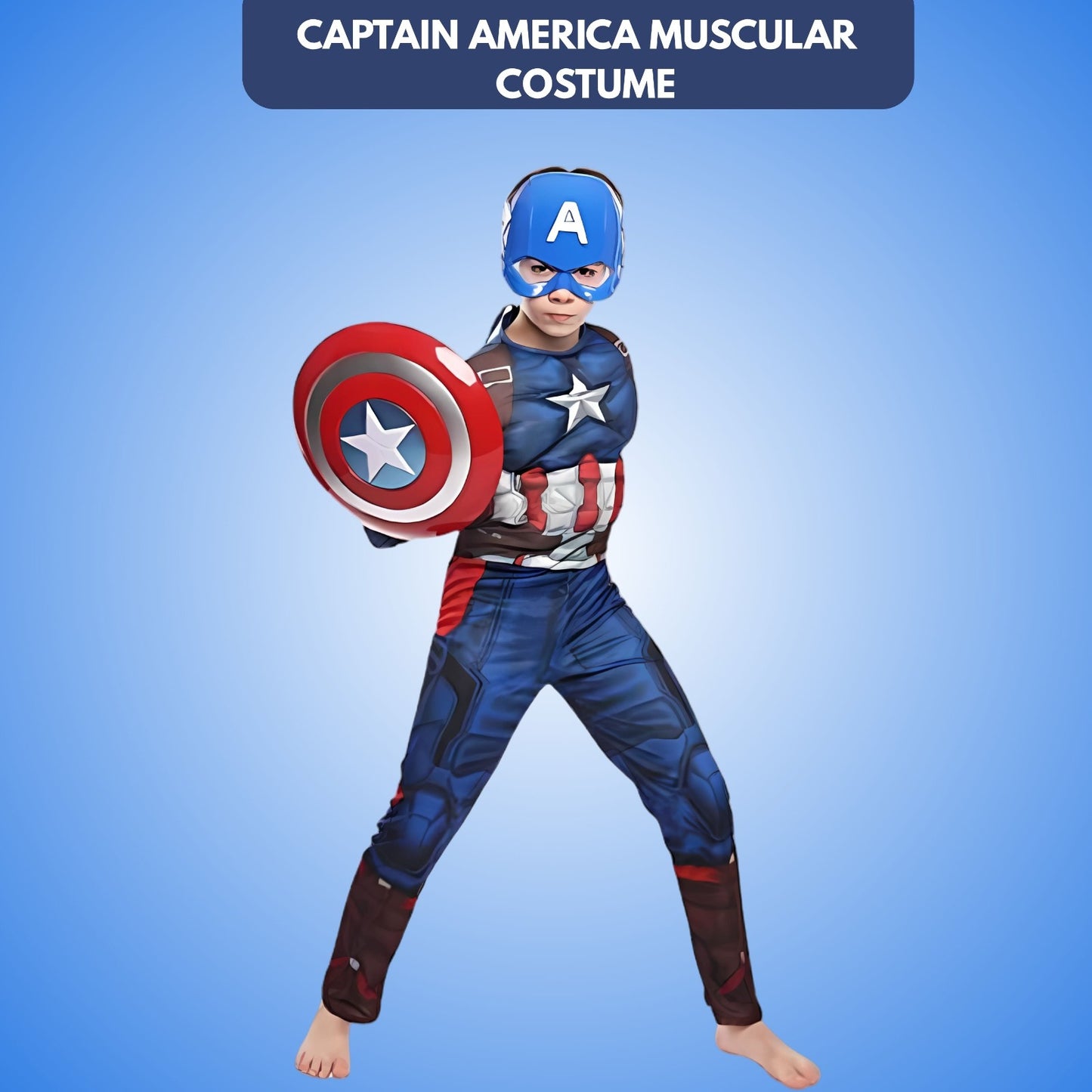 Captain America Muscular Costume with Face Mask & Shield for Kids