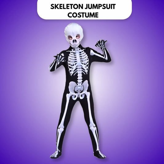 Dual Sided Skeleton Print Jumpsuit Costume with Mask