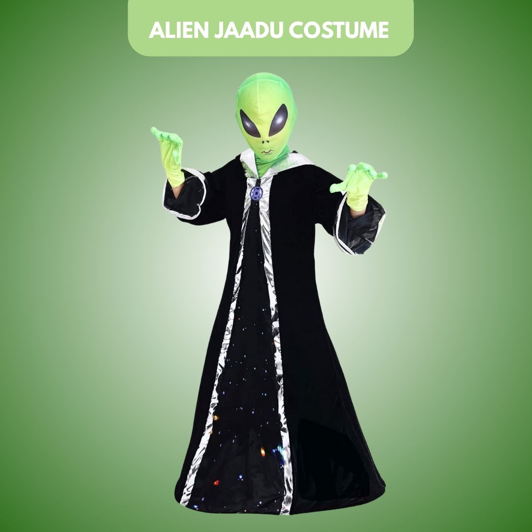 Alien Jaadu Costume with Neon Gloves and Mask Unisex