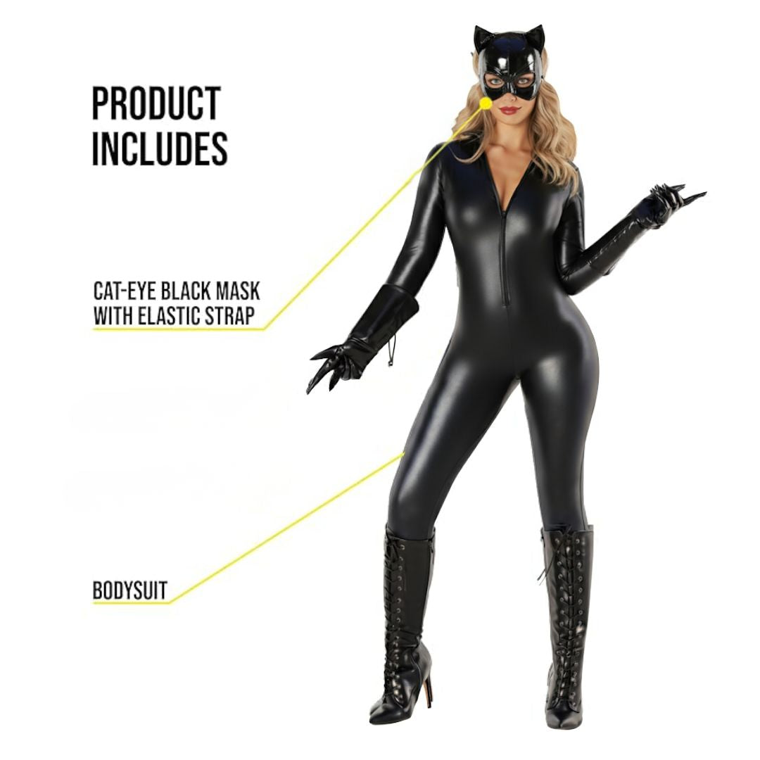 Adult Cat Leatherite Jumpsuit Costume w/Cat Mask