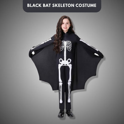 Black Bat Skeleton Jumpsuit Costume w/ Wings for Kids