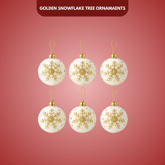 Christmas Glitter White Balls with Golden Snowflakes - 6PC