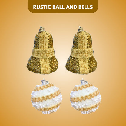 Rustic Balls and Bells Tree Decoration Kit - Set of 4 PC