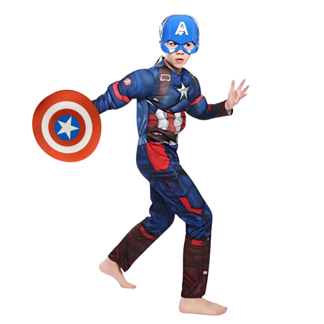 Captain America Muscular Costume with Face Mask & Shield for Kids