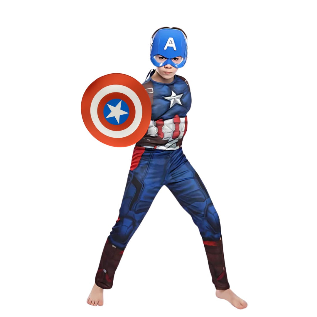 Captain America Muscular Costume with Face Mask & Shield for Kids