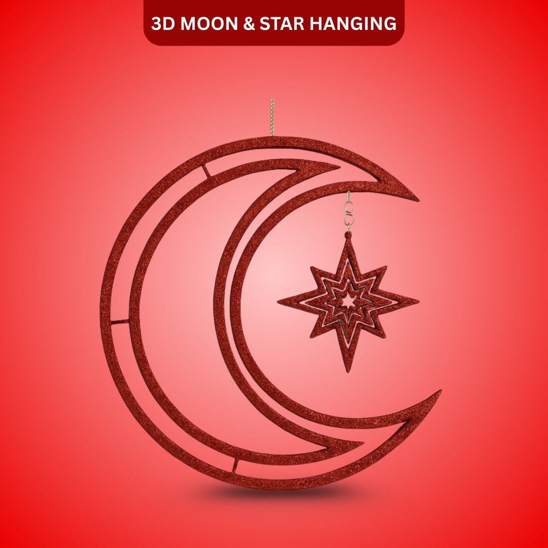 3D Moon & Star Hanging Red - 1PC