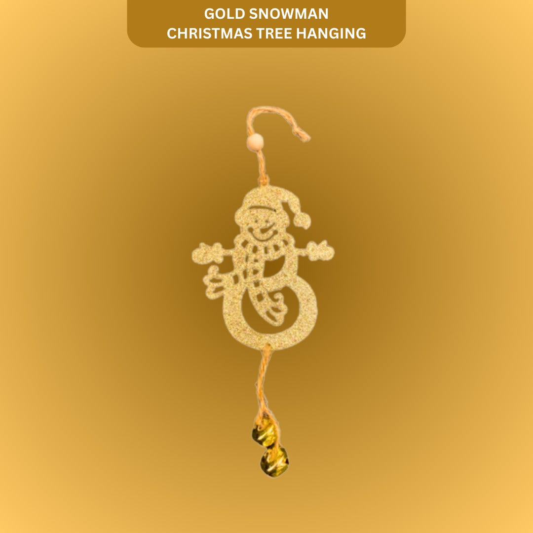 Christmas Tree Ornaments - Glitter Gold Snowman Hanging Decoration - 1PC