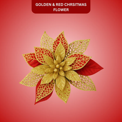 Golden & Red Chrsitmas Flower Decoration