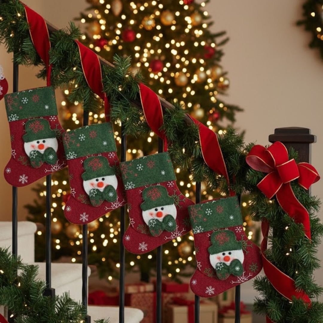 Red & Green Christmas Stockings With Santa - 1PC