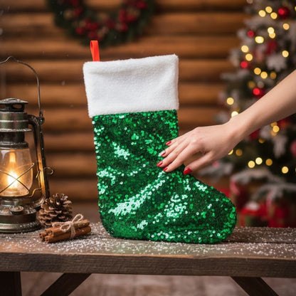 Red Sequin Stockings with Plush White Border