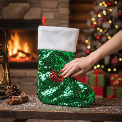 Red Sequin Stockings with Plush White Border