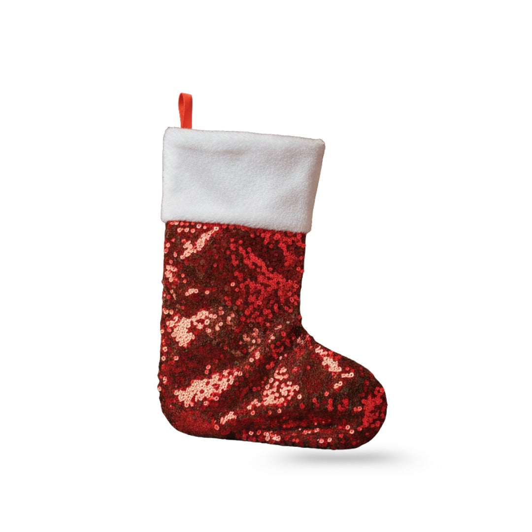 Red Sequin Stockings with Plush White Border