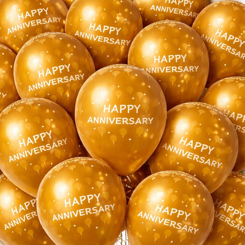 Happy Anniversary Golden Latex Balloons Set 12" - Pack of 6