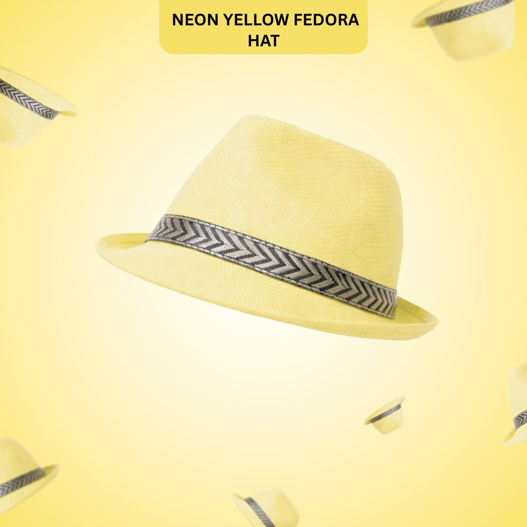 Neon Yellow Fedora Hat - Glow Party, Disco & Costume Accessory