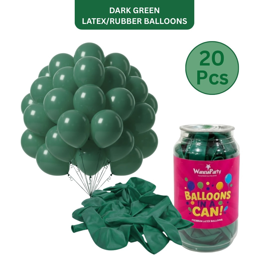 Dark Green Latex Balloons 10 Inch | Helium Quality Party Decoration Balloons in a Can | 20 Pc