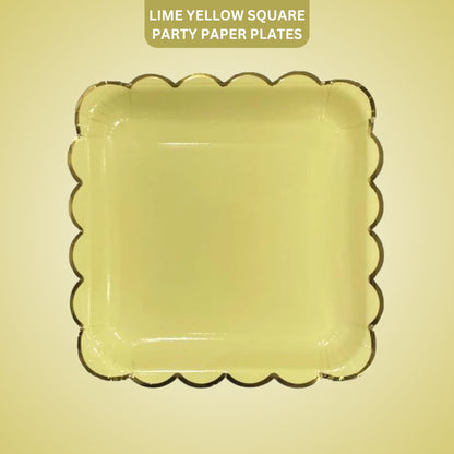 Lime Yellow Square Party Paper Plates - 10inches - 10PC