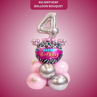 Designer Pink & Silver Balloon Bouquet Arrangement with 3D Butterflies for 4th Birthday
