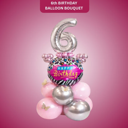 Designer Pink & Silver Balloon Bouquet Arrangement with 3D Butterflies for 6th Birthday