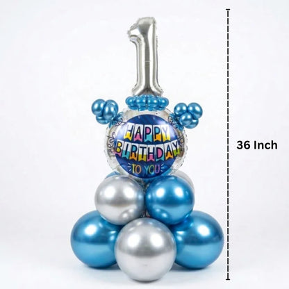 Designer Blue & Silver Balloon Bouquet Arrangement for 1st Birthday