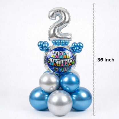 Designer Blue & Silver Balloon Bouquet Arrangement for 2nd Birthday
