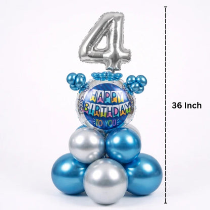 Designer Blue & Silver Balloon Bouquet Arrangement for 4th Birthday