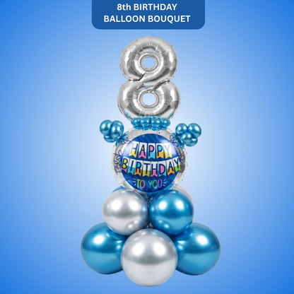 Designer Blue & Silver Balloon Bouquet Arrangement for 8th Birthday