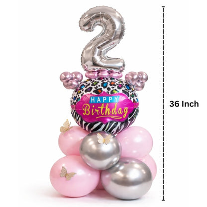 Designer Pink & Silver Balloon Bouquet Arrangement with 3D Butterflies for 2nd Birthday