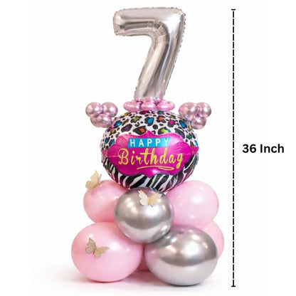 Designer Pink & Silver Balloon Bouquet Arrangement with 3D Butterflies for 7th Birthday