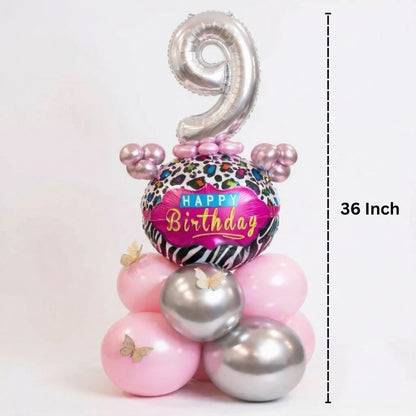 Designer Pink & Silver Balloon Bouquet Arrangement with 3D Butterflies for 9th Birthday