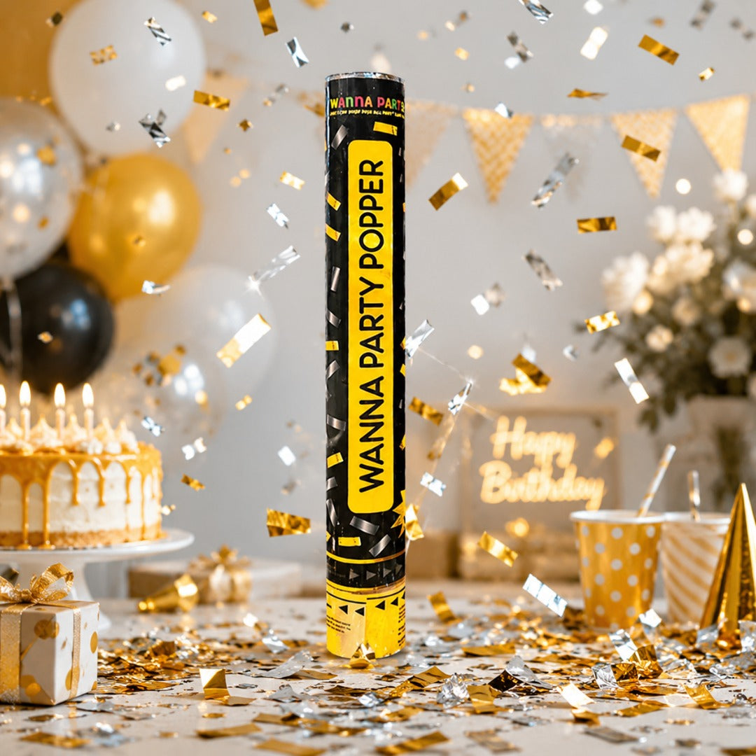 Party Popper  w/ Silver & Golden Confetti - 1PC