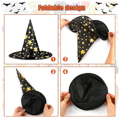 Witch Hat with Golden Star Print for Halloween - 1PC